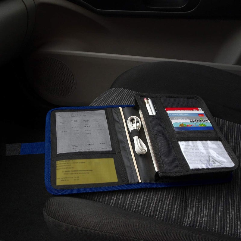 PlusXpres Glove Box Compartment Organizer - Car Document Holder - Owner Manual Case Pouch - Vehicle Storage Wallet for Registration & Insurance Card - Premium Auto Paperwork Holder - Log Book included - Blue - Image 5